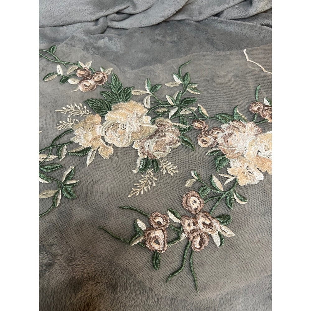 2 Large Floral Embroidered Tulle Appliques 38" Ivory Green Bridal Dress Sewing